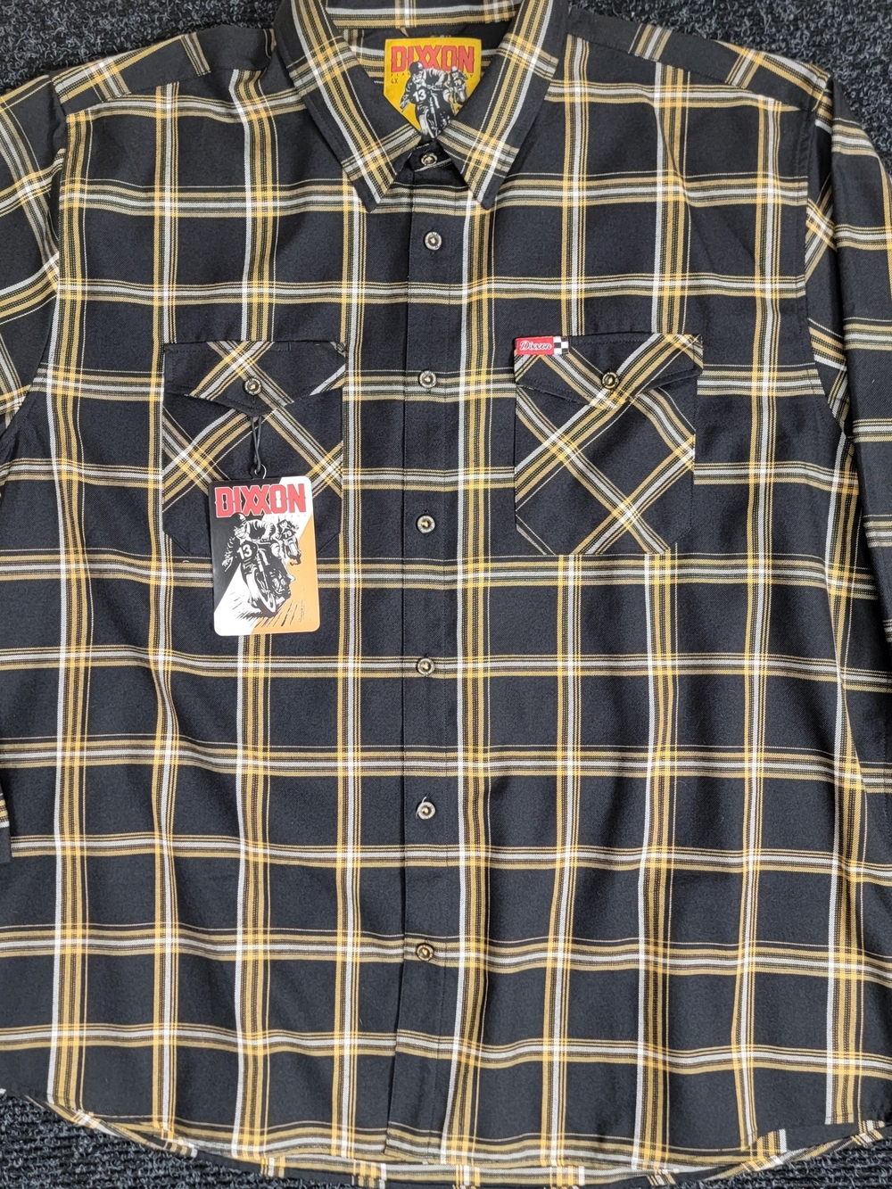 NWT Dixxon Flannel Co The Podium Shirt 4X Black Gold Plaid D-Tech Button Up 4XL